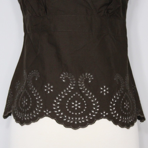 LOFT Dark Brown V neck Blouse Top with Scalloped Hem - Picture 2 of 5
